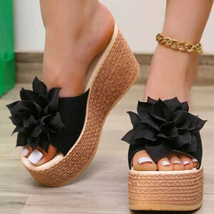 New Spring & Summer Black Platform Wedge Sandals For Women With Thick Sole